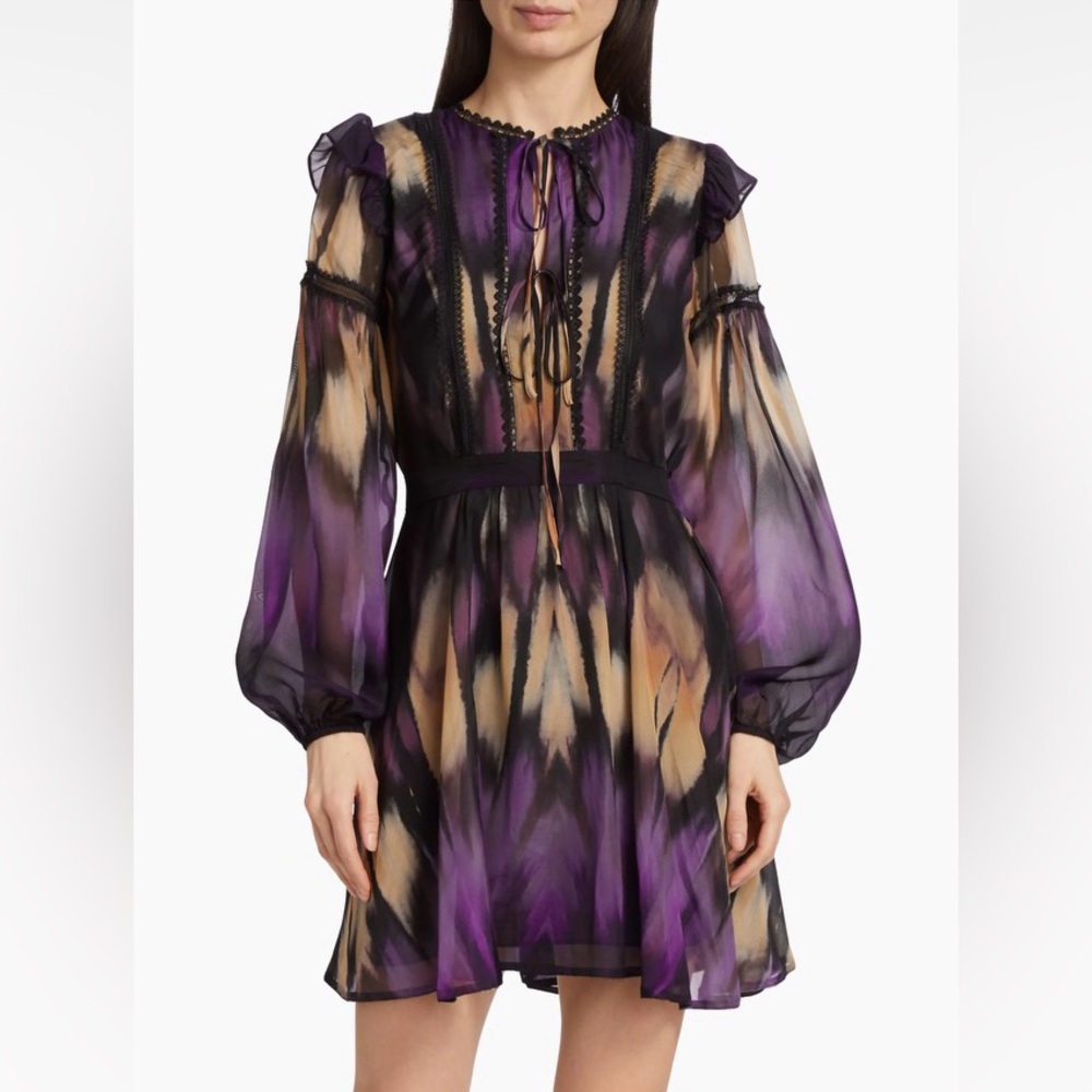 Marchesa Rosa A-Line long sleeve printed mini dresss